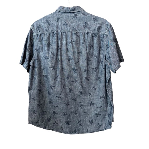 MENS RUFF HEWN DUCK PRINT CASUAL DENIM CHAMBRAY SHORT SLEEVE BUTTON UP SHIRT - Picture 4 of 13